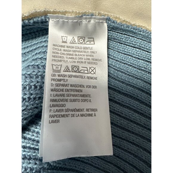 Lori Goldstein LOGO Blue Knit Sweater W/ Cream Lace Insets Women's Size L - Picture 6 of 9